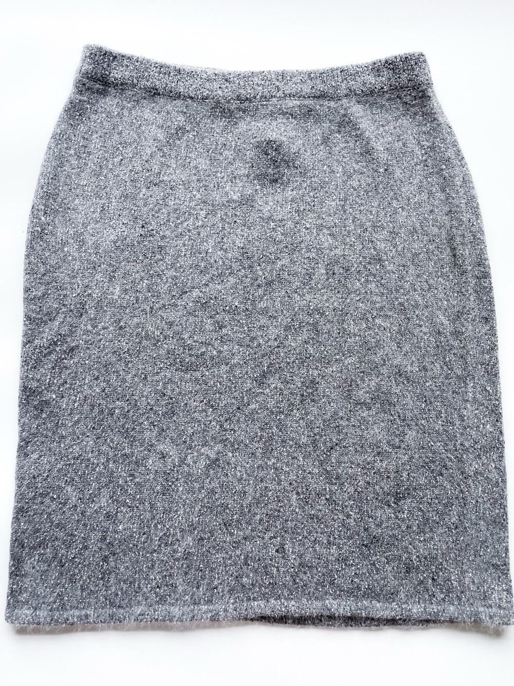 Women's Vintage Segue Silk Angora Lambswool Blend Gray Pull On Skirt Size Large